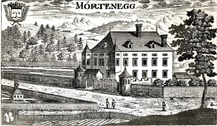 Castillo de Moertenegg en el año 1680 en la ciudad de Villach en Carintia / Austria / Unión Europea